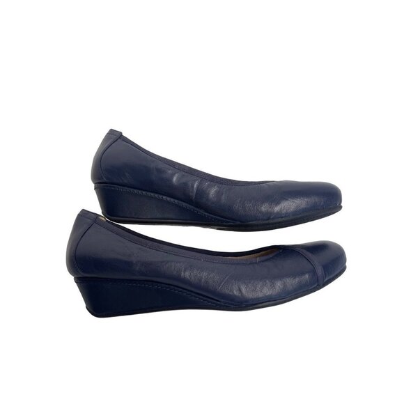 Easyspirit Shoes - Easyspirit Womens Wedge Slip-On Leather Comfort Heels SZ 8.5W Navy Blue
